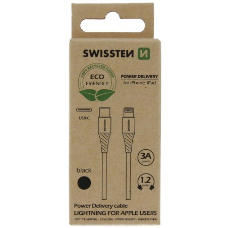 Swissten datový kabelusb-c/lightning černý 1,2m  (eco balení)