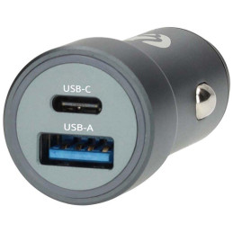 NEDIS nabíječka do auta/ 48 W/ dva výstupy/ 12 - 24 V DC/ 3.0 A/ USB-A/ USB-C/ automatická volba napětí/ šedá