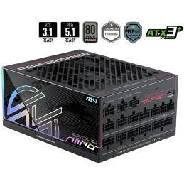 MSI zdroj MPG Ai1300TS PCIE5/ 1300W/ ATX3.1/ akt. PFC/ 12 let záruka/ 120mm ventilátor/ modulární/ 80PLUS Titanium
