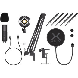 Krux mikrofon Edis 3000 / nastavitelné rameno / 2 typy filtrů / 3,5mm jack / USB-C / ARGB / černý