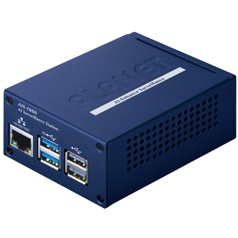 Planet AIS-1000 AI Surveillance Station, 8-ch IP camera RTSP video stream, 1TB SSD, 2xUSB 3.0, 2x USB 2.0, 1xGbE