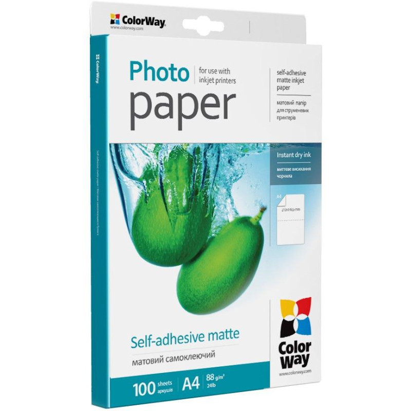 COLORWAY samolepící matný papír 88g/m2/(2 štítky na archu) 210x148.5mm / A4/ 100 kusů