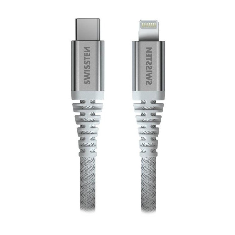 Swissten datový kabel kevlar usb-c / lightning 1,5 m bílý