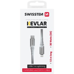 Swissten datový kabel kevlar usb-c / lightning 1,5 m bílý