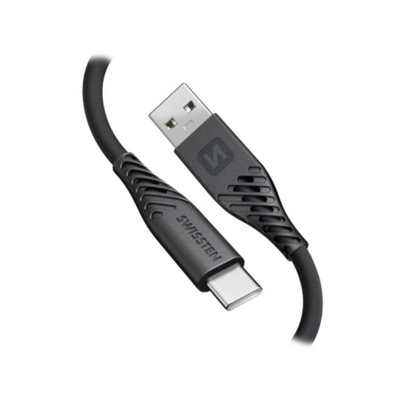 Swissten datový kabel soft silicone usb / usb-c 0,4 m černý