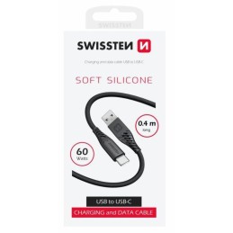 Swissten datový kabel soft silicone usb / usb-c 0,4 m černý