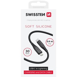 Swissten datový kabel soft silicone usb-c / lightning 0,4 m černý