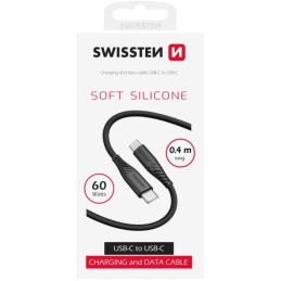 Swissten datový kabel soft silicone usb-c / usb-c 0,4 m černý