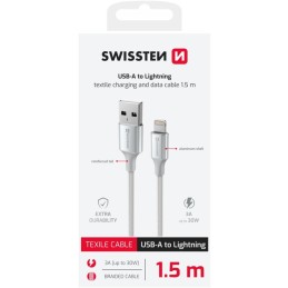 Swissten datový kabeltextile ii usb / lightning 1,5 m bílý
