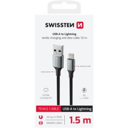 Swissten datový kabeltextile ii usb / lightning 1,5 m černý