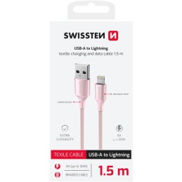 Swissten datový kabeltextile ii usb / lightning 1,5 m růžový