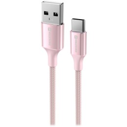 Swissten datový kabeltextile ii usb / usb-c 1,5 m růžový