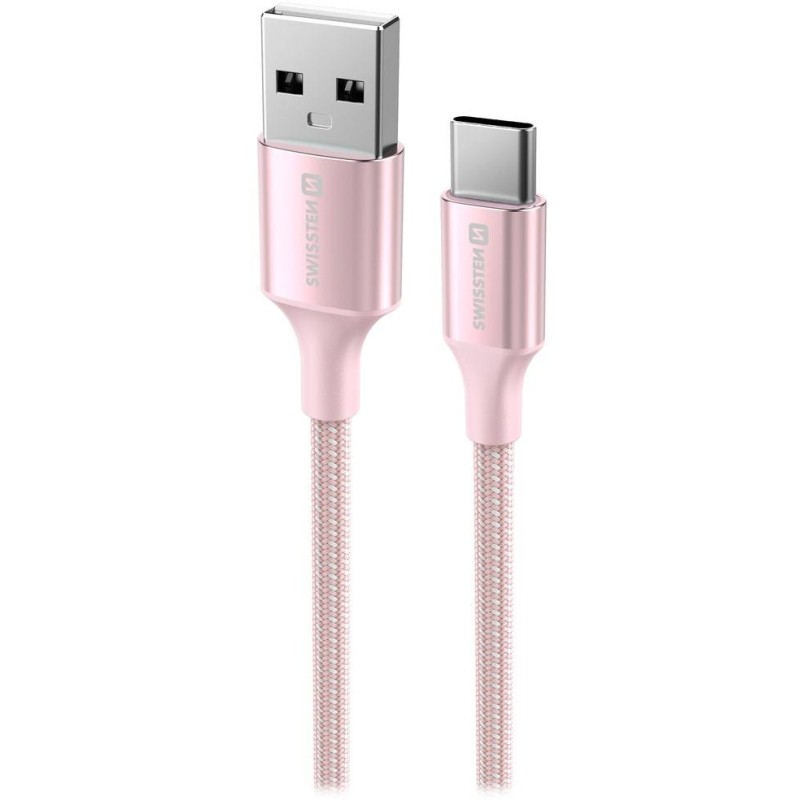 Swissten datový kabeltextile ii usb / usb-c 1,5 m růžový
