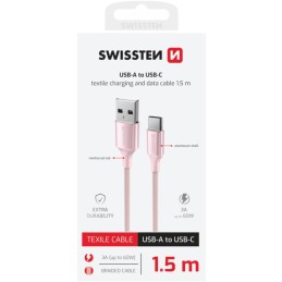 Swissten datový kabeltextile ii usb / usb-c 1,5 m růžový