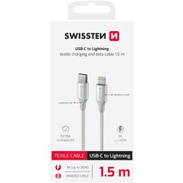 Swissten datový kabeltextile ii usb-c / lightning 1,5 m bílý