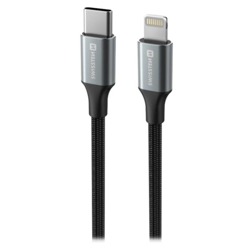 Swissten datový kabeltextile ii usb-c / lightning 1,5 m černý