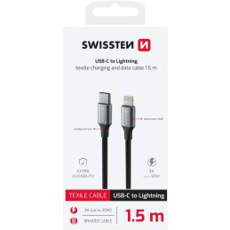 Swissten datový kabeltextile ii usb-c / lightning 1,5 m černý
