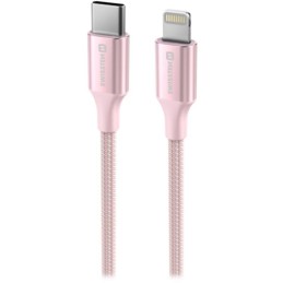 Swissten datový kabeltextile ii usb-c / lightning 1,5 m růžový