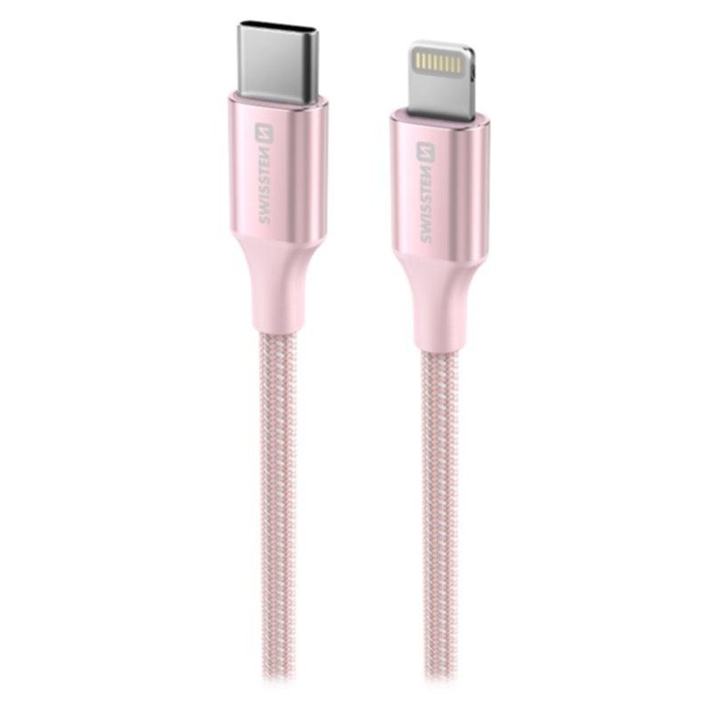 Swissten datový kabeltextile ii usb-c / lightning 1,5 m růžový
