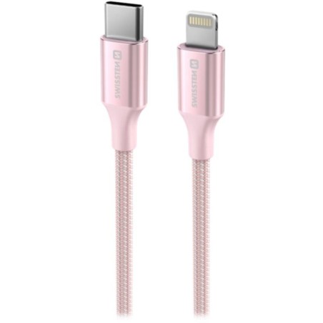 Swissten datový kabeltextile ii usb-c / lightning 1,5 m růžový