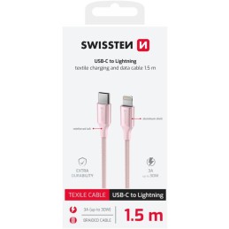 Swissten datový kabeltextile ii usb-c / lightning 1,5 m růžový