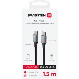 Swissten datový kabeltextile ii usb-c / usb-c 1,5 m černý