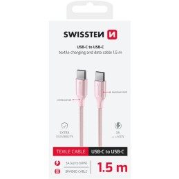 Swissten datový kabeltextile ii usb-c / usb-c 1,5 m růžový