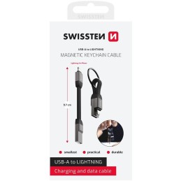 Swissten magnetický keychain kabel usb-a  / lightning 9,7 cm
