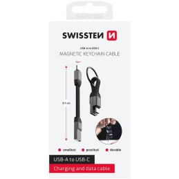 Swissten magnetický keychain kabel usb-a / usb-c 9,7 cm
