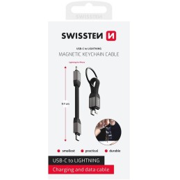 Swissten magnetický keychain kabel usb-c / lightning 9,7 cm