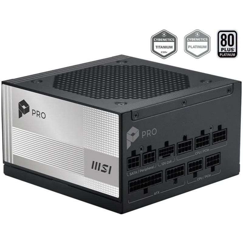 MSI zdroj PRO A850PL PCIE5/ 850W/ ATX3.1/ akt. PFC/ 7 let celk. záruka/ 120mm fan/ modulární kabeláž/ 80PLUS Platinum
