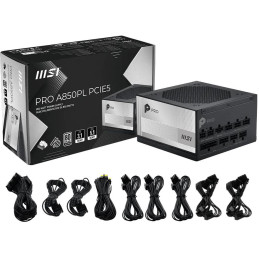 MSI zdroj PRO A850PL PCIE5/ 850W/ ATX3.1/ akt. PFC/ 7 let celk. záruka/ 120mm fan/ modulární kabeláž/ 80PLUS Platinum