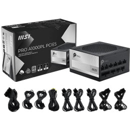 MSI zdroj PRO A1000PL PCIE5/ 1000W/ ATX3.1/ akt. PFC/ 7 let celk. záruka/ 120mm fan/ modulární kabeláž/ 80PLUS Platinum