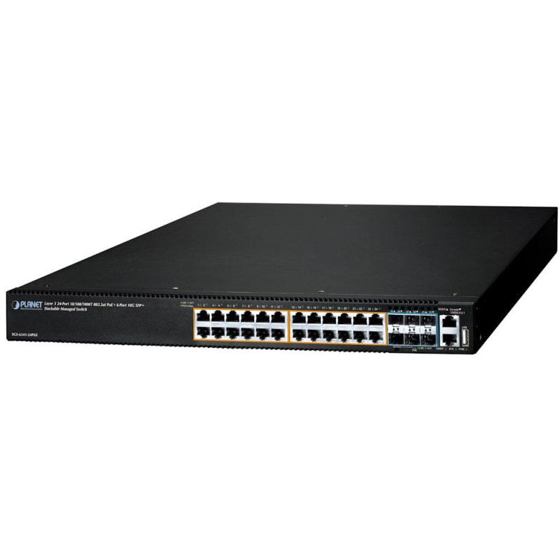 Planet SGS-6341-24P6X L3 switch, 24x1Gb, 6x10Gb SFP+, 24x PoE 802.3at 370W, HW/IP stack, VSF/Cluster
