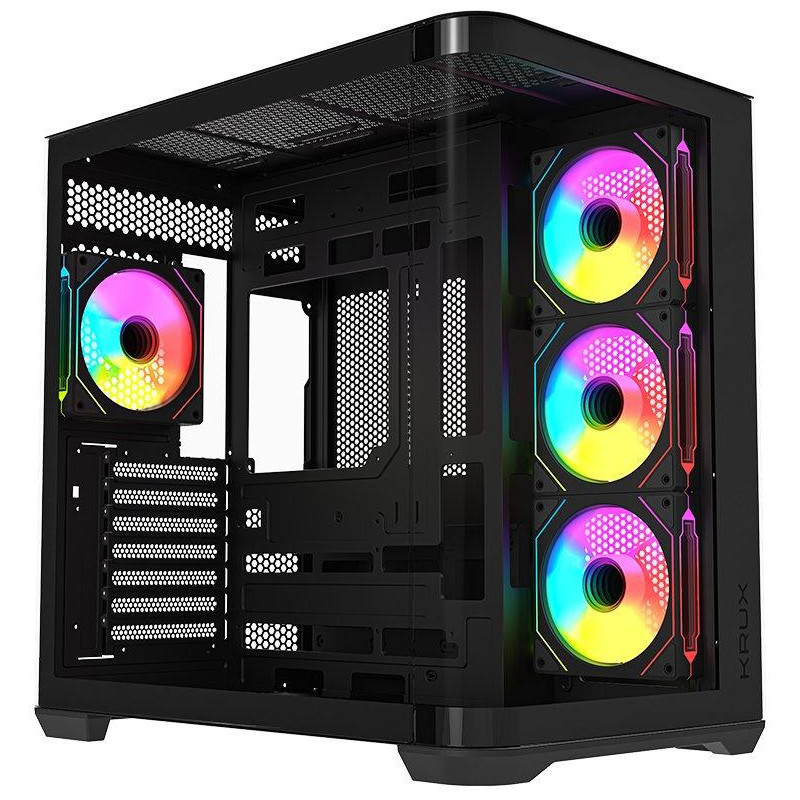 Krux skříň Tano ATX / 4x120 mm PWM ARGB fan / 2xUSB 3.0 / USB-C / panoramatická zaoblená/ černá
