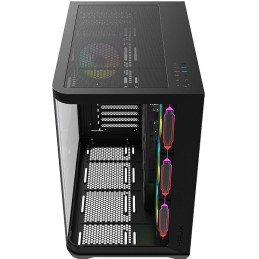 Krux skříň Tano ATX / 4x120 mm PWM ARGB fan / 2xUSB 3.0 / USB-C / panoramatická zaoblená/ černá
