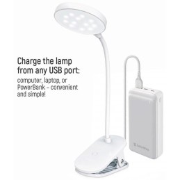 Colorway stolní LED lampa / CW-DL02B-B/ Integrovaná baterie / Klip/ Bílá