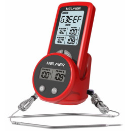 HELMER bezdrátový kuchyňský teploměr se dvěma sondami TM 26/ LCD displej/ - 50 až 300 °C/ červený