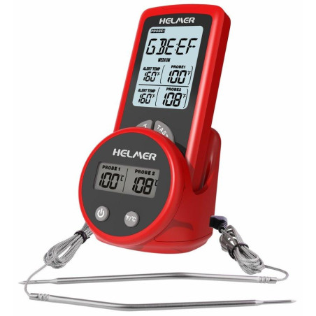 HELMER bezdrátový kuchyňský teploměr se dvěma sondami TM 26/ LCD displej/ - 50 až 300 °C/ červený