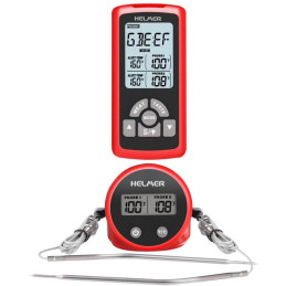 HELMER bezdrátový kuchyňský teploměr se dvěma sondami TM 26/ LCD displej/ - 50 až 300 °C/ červený