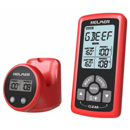 HELMER bezdrátový kuchyňský teploměr se dvěma sondami TM 26/ LCD displej/ - 50 až 300 °C/ červený