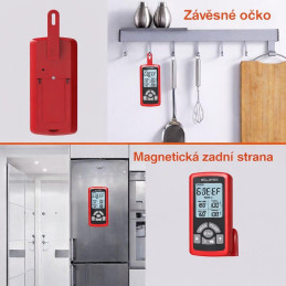 HELMER bezdrátový kuchyňský teploměr se dvěma sondami TM 26/ LCD displej/ - 50 až 300 °C/ červený
