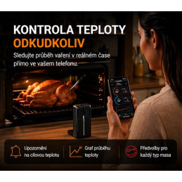 HELMER chytrý bezdrátový kuchyňský teploměr s jednou sondou TM 27/ LCD displej/ –10 až 100 °C/ Bluetooth/ černý