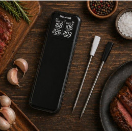 HELMER chytrý bezdrátový kuchyňský teploměr se dvěma sondami TM 28/ LCD displej/–10 až 100 °C/ Bluetooth/ černý