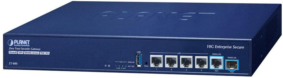 Planet ZT-800 Dual 10G Zero Trust Security Router/VPN/Firewall/AP kontroler, 10 GbE, SFP+ LAN/WAN, 4x GbE, USB