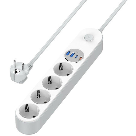 COLORWAY Prodlužovací napájecí přívod/ 4x Schuko/ 2x USB-C 20W/ 2x USB-A/ kabel 2m
