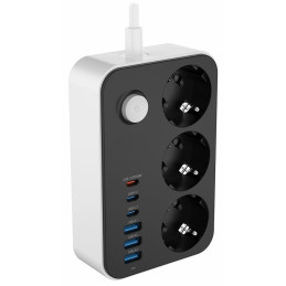 COLORWAY Prodlužovací napájecí přívod/ 3x Schuko/ 3x USB-C 20W/ 3x USB-A/ kabel 2m