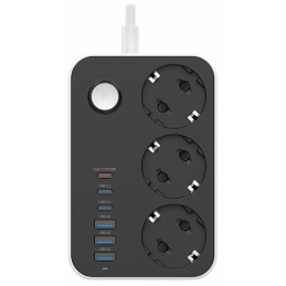 COLORWAY Prodlužovací napájecí přívod/ 3x Schuko/ 3x USB-C 20W/ 3x USB-A/ kabel 2m
