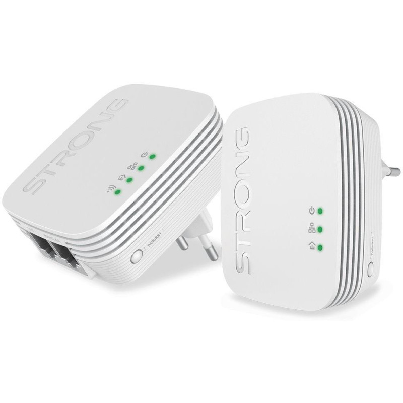 STRONG sada 2 adaptérů Powerline WI-FI 600 DUO MINI/ Powerline 600 Mbit/s/ Wi-Fi 300 Mbit/s/ 2x LAN/ bílý