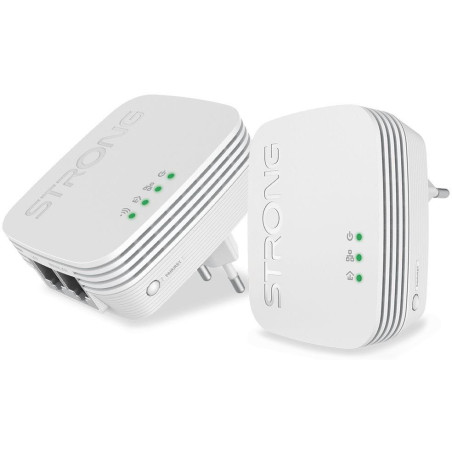 STRONG sada 2 adaptérů Powerline WI-FI 600 DUO MINI/ Powerline 600 Mbit/s/ Wi-Fi 300 Mbit/s/ 2x LAN/ bílý